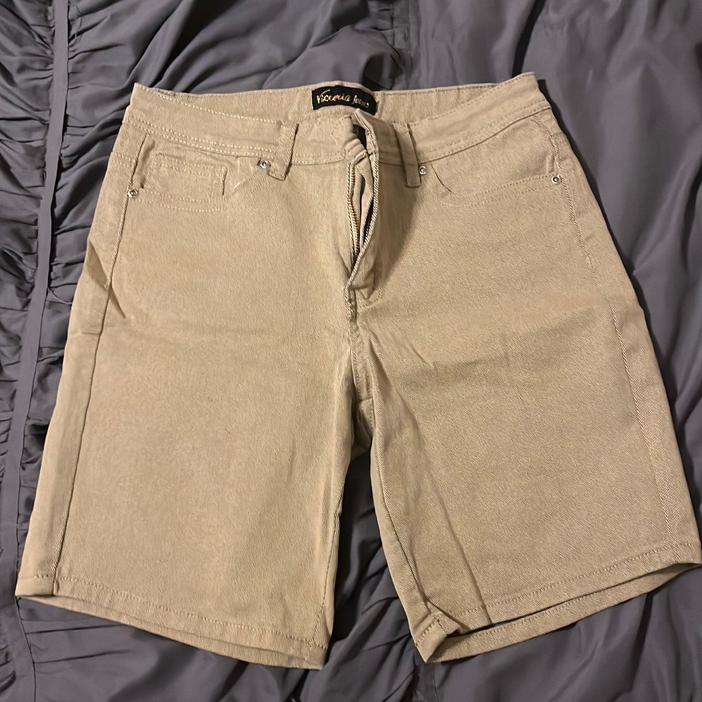 Tan Victoria Jeans Bermuda Style Shorts